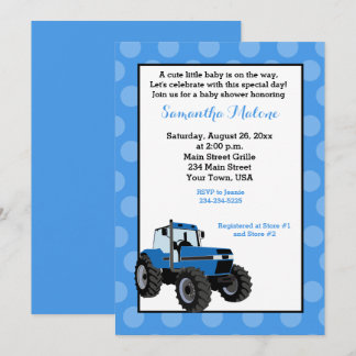 Blue Tractor Farming Baby Shower Invitation #2