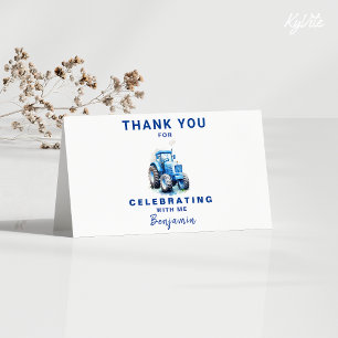 Blue Tractor Folded Birthday Thank You Card