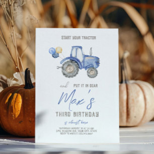 Blue Tractor Theme Birthday Invitation