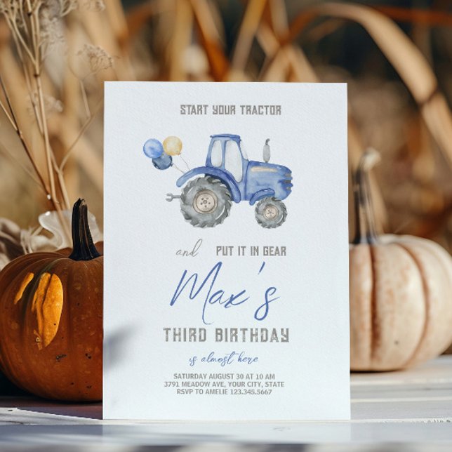 Blue Tractor Theme Birthday Invitation (Creator Uploaded)