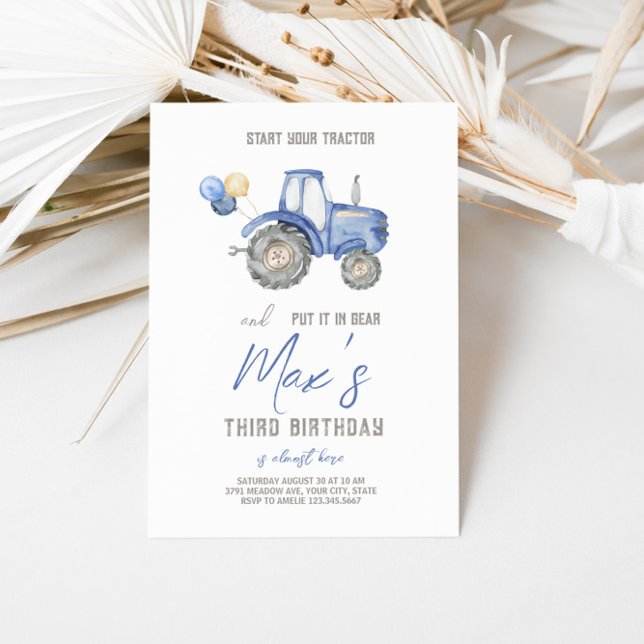 Blue Tractor Theme Birthday Invitation (Creator Uploaded)