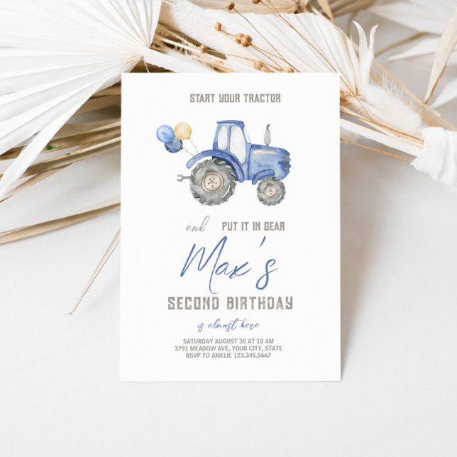 Blue Tractor Theme Birthday Invitation (Creator Uploaded)