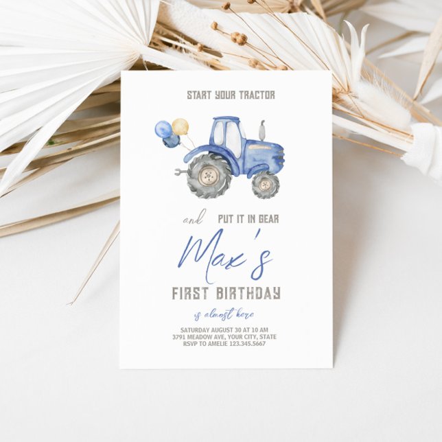 Blue Tractor Theme Birthday Invitation (Creator Uploaded)