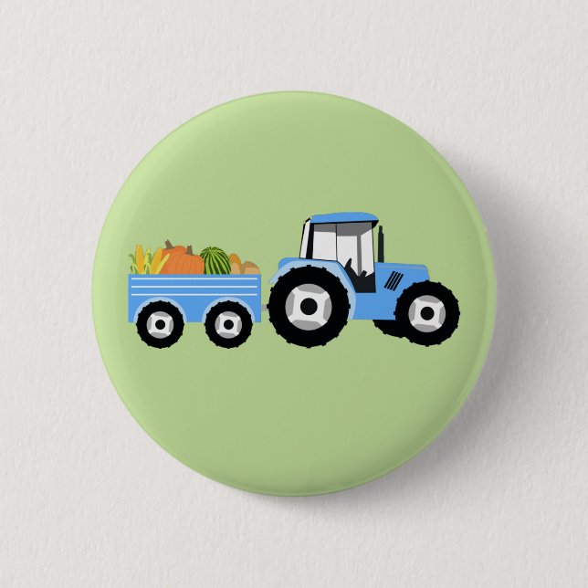 Blue Tractor Truck Farm Produce 6 Cm Round Badge (Front)