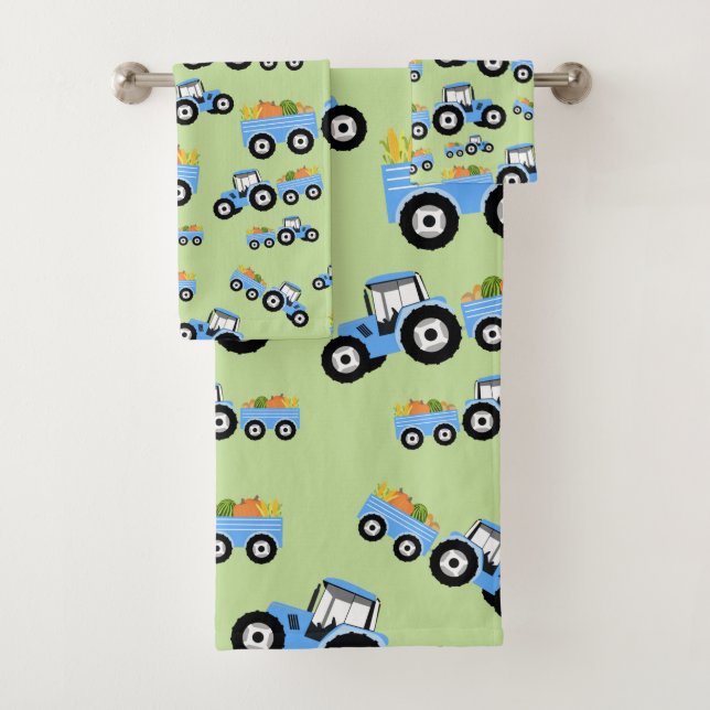 Blue Tractor Truck Farm Produce Bath Towel Set (Insitu)