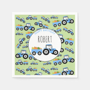 Blue Tractor Truck Farm Produce Birthday Napkin