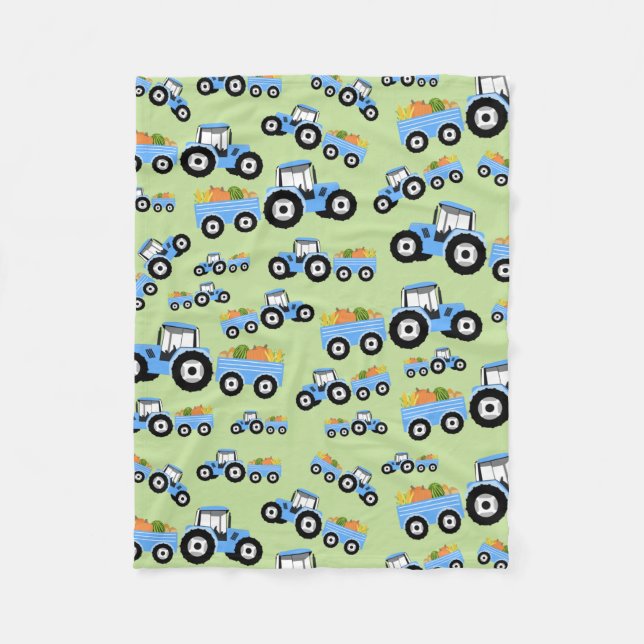 Blue Tractor Truck Farm Produce Fleece Blanket (Front)