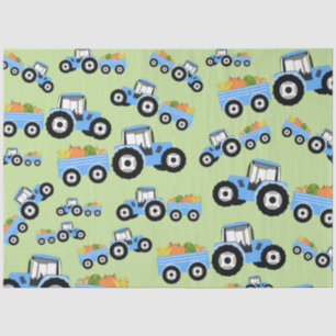 Blue Tractor Truck Farm Produce Tissue Paper