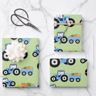 Blue Tractor Truck Farm Produce Wrapping Paper Sheet