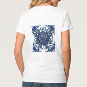 Blue Traditional Floral Mandala Butterfly Tattoo T-Shirt