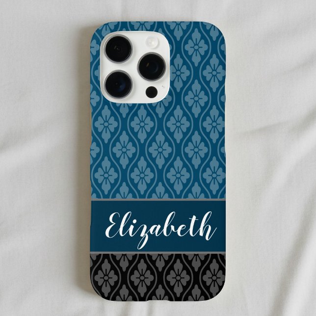 Blue Traditional Japanese Tatewaku Pattern Case-Mate iPhone Case (Personalized Blue Traditional Japanese Pattern Phone Case)