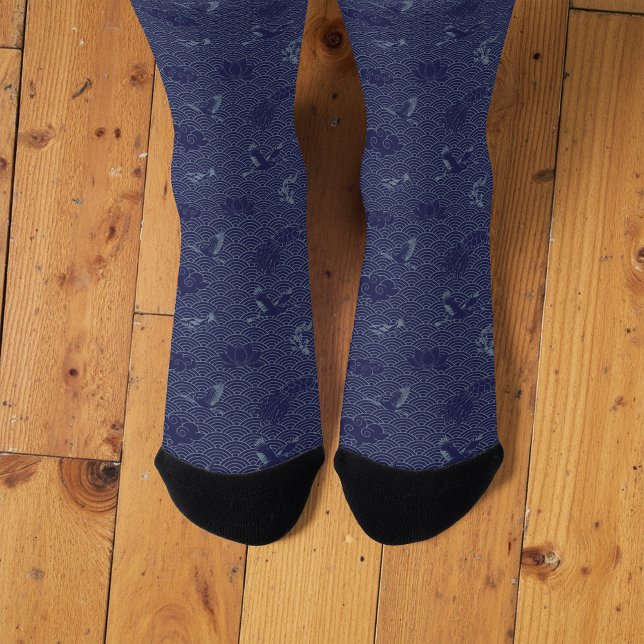 Blue Traditional Japanese Wave Seigaiha Pattern Socks (Creator Uploaded)