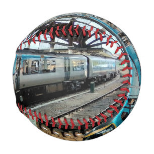 Blue train , at York station. Baseball