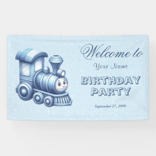 Blue Train Birthday Welcome Banner