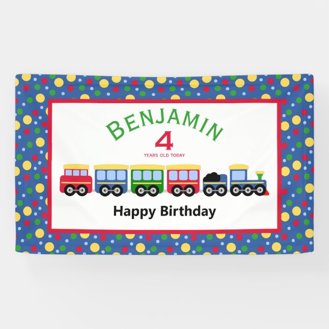 Blue Train Engine and Coal Car Birthday  Banner (Horizontal)
