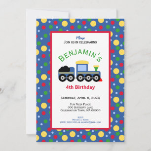 Blue Train Engine and Coal Car Birthday  Invitation