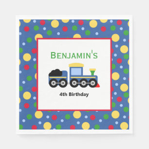 Blue Train Engine and Coal Car Birthday Napkin