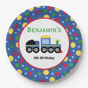Blue Train Engine and Coal Car Birthday Paper Plate