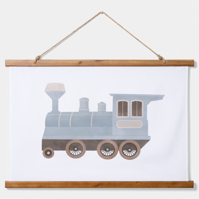 Blue Train Kids Room Decor Hanging Tapestry (Front)