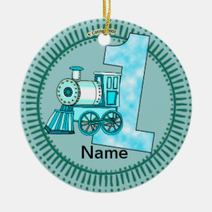 Blue Train Number 1 Ceramic Tree Decoration