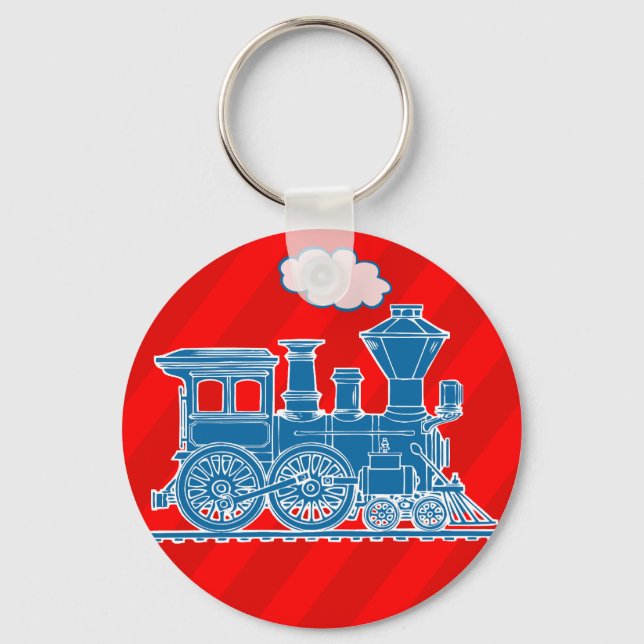 Blue train on red boys keychain (Front)