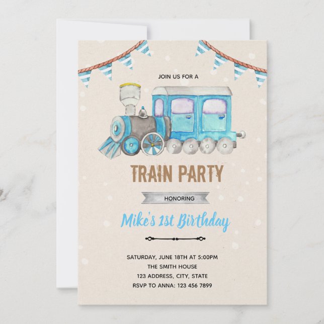 Blue train shower invitation (Front)
