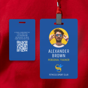 Blue Trainer Logo Photo QR Code Employee ID Badge