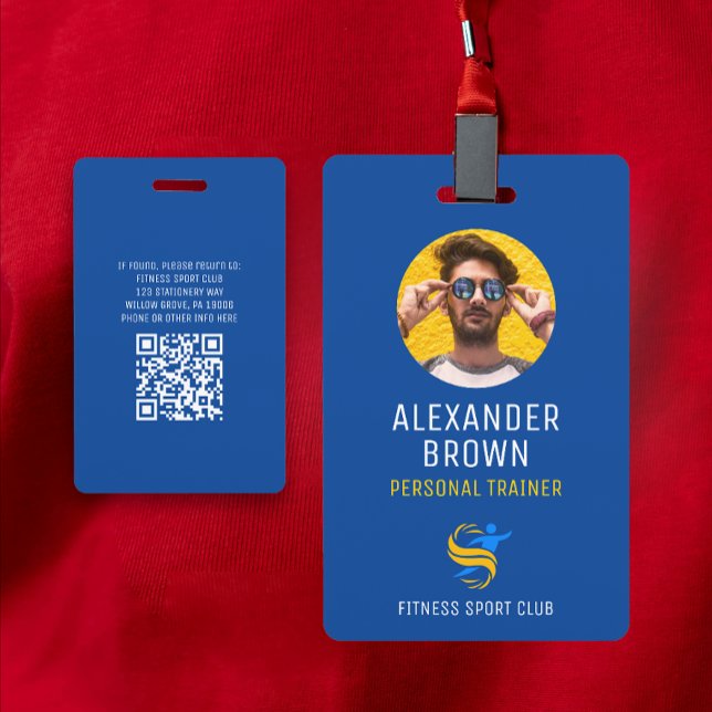 Blue Trainer Logo Photo QR Code Employee ID ID Badge (Creator Uploaded)