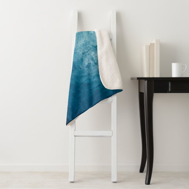 Blue Tranquil Ocean Waves Nature Abstract Art Sherpa Blanket (In Situ)