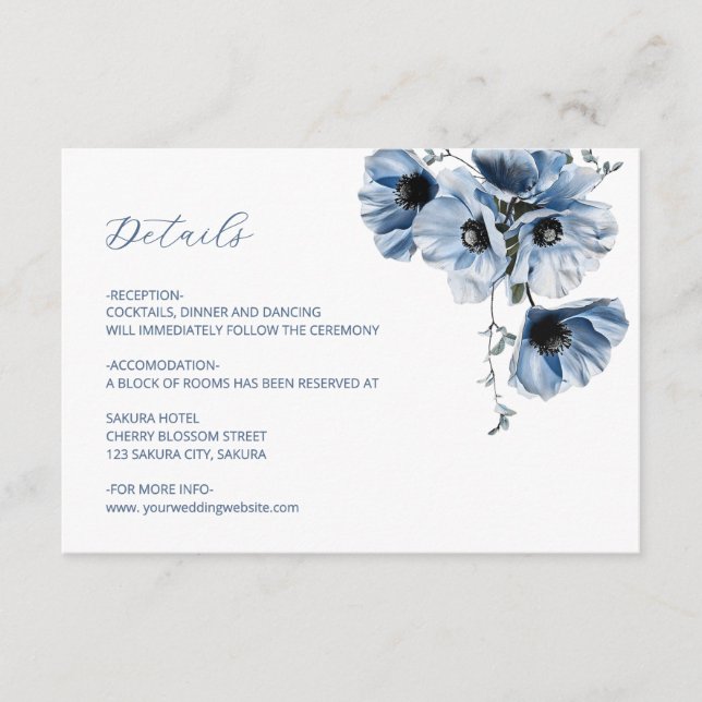 Blue Translarent Flower Details Enclosure Card (Front)
