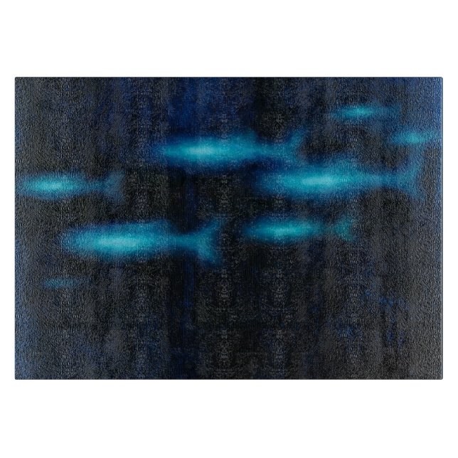 Blue Translucent Fish Silhouettes Cutting Board (Front)