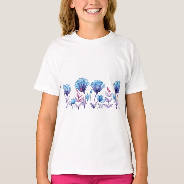 Blue transparent flowers T-Shirt (Front)