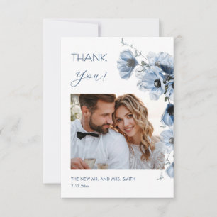 Blue Transparent Flowers Wedding Thank You Card