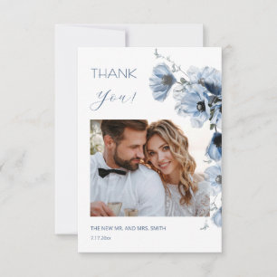 Blue Transparent Flowers Wedding Thank You Card