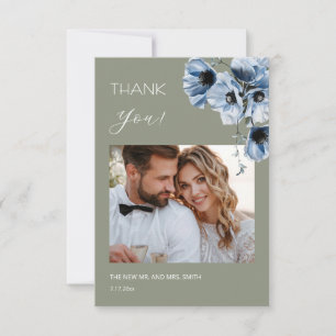 Blue Transparent Flowers Wedding Thank You Card