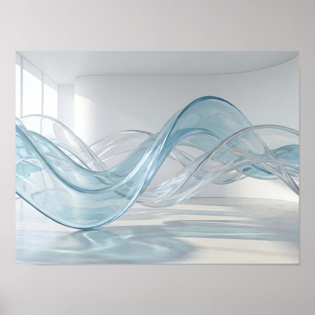 Blue Transparent Glass Waves Abstract Wall Art (Front)