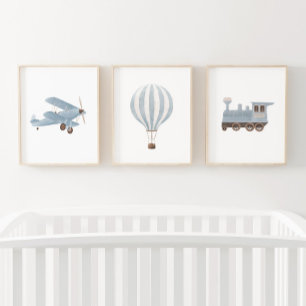 Blue Transportation Nursery Decor Biplane Train