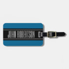 Blue travel luggage tag with custom name monogram