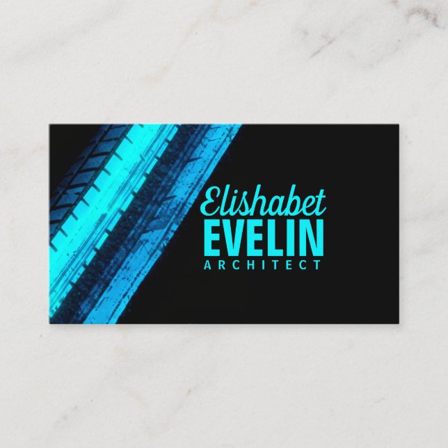 Blue Tread Paths on Black Canvas Business Card (Front)