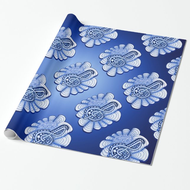 Blue Treble Clef Music Art Wrapping Paper (Unrolled)