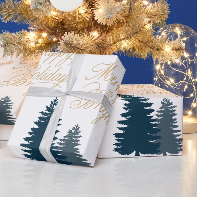 Blue tree Christmas  Wrapping Paper (Holidays)