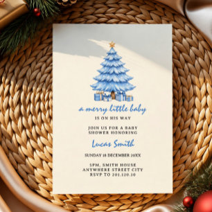 Blue tree merry little baby boy shower invitation