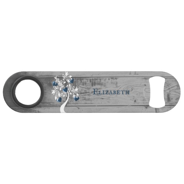 Blue Tree of Hearts Personalised Bottle Opener (Front (Horizontal))