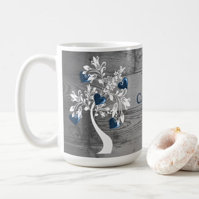 Blue Tree of Hearts Personalised Coffee Mug (With Donut)