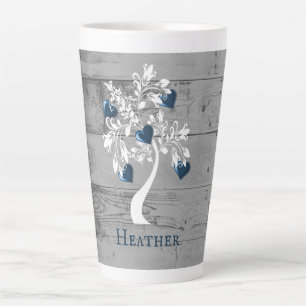 Blue Tree of Hearts Personalised Latte Mug