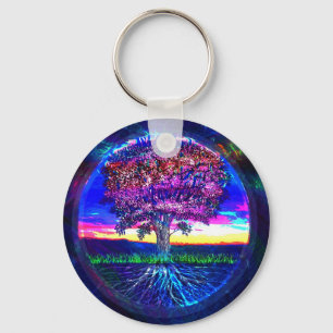 Blue Tree of Life Key Ring
