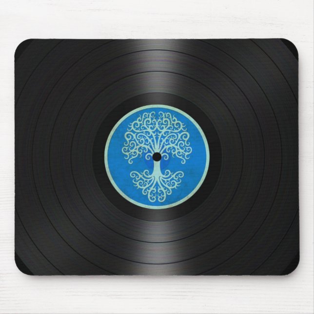 Blue Tree of Life Vinyl Record Album Graphic Mouse Pad (Front)