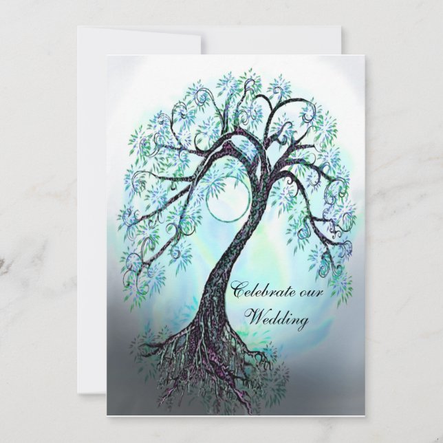 Blue Tree of Life Wedding Invitation (Front)