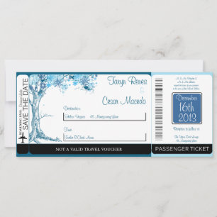 Blue Tree / Snowf Boarding Pass Wedding Invitation