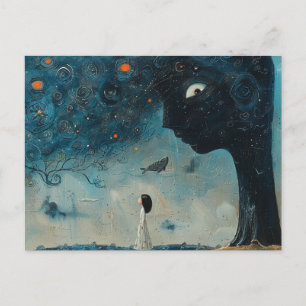 Blue Tree With a Face Surreal Flying Whale Postcard